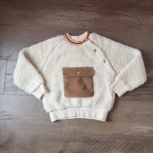 4-5Y Fin + Vince Cozy Cream Sherpa Sweater with Brown Pocket